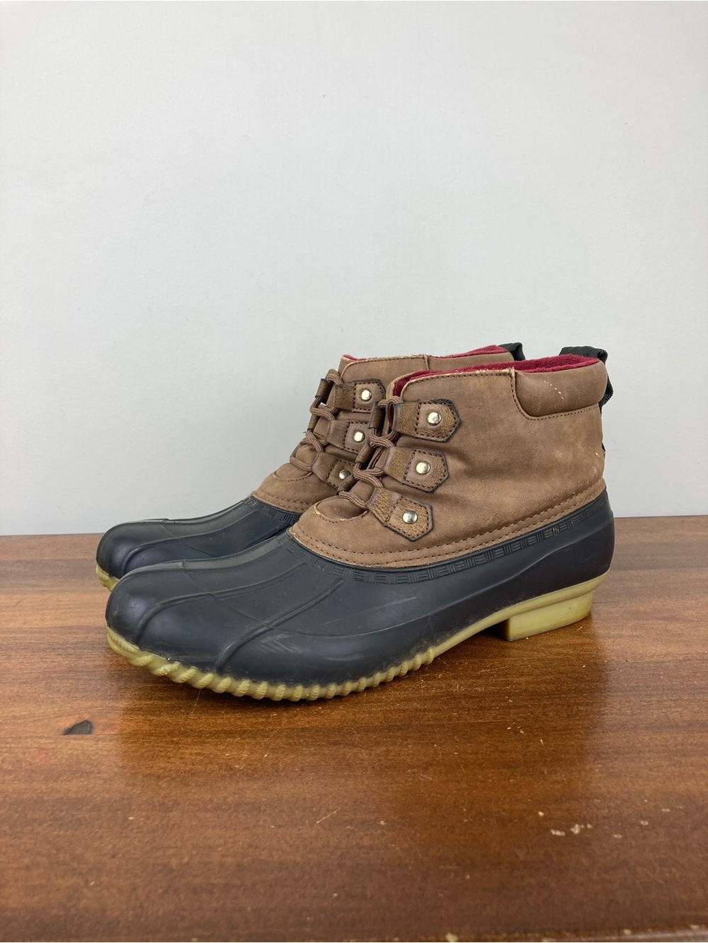Tommy Hilfiger Duck Boots Brown Leather Waterproof Lined Winter Women's 10M.
